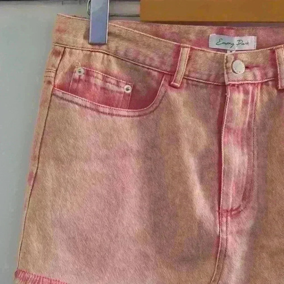 EMORY PARK | Women's Peachy Pink Overdye Fringe Jean Mini Skirt - Picture 3 of 4